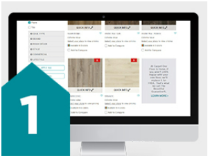 screenshot of step 1 of buying flooring samples on carpet one product catalog